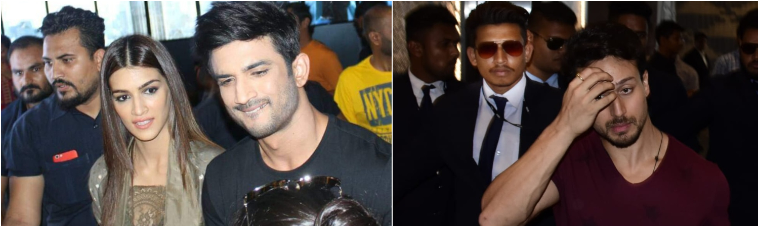 Sushant Singh Rajput with his personal bodyguard and Tiger Shroff with personal bodyguard